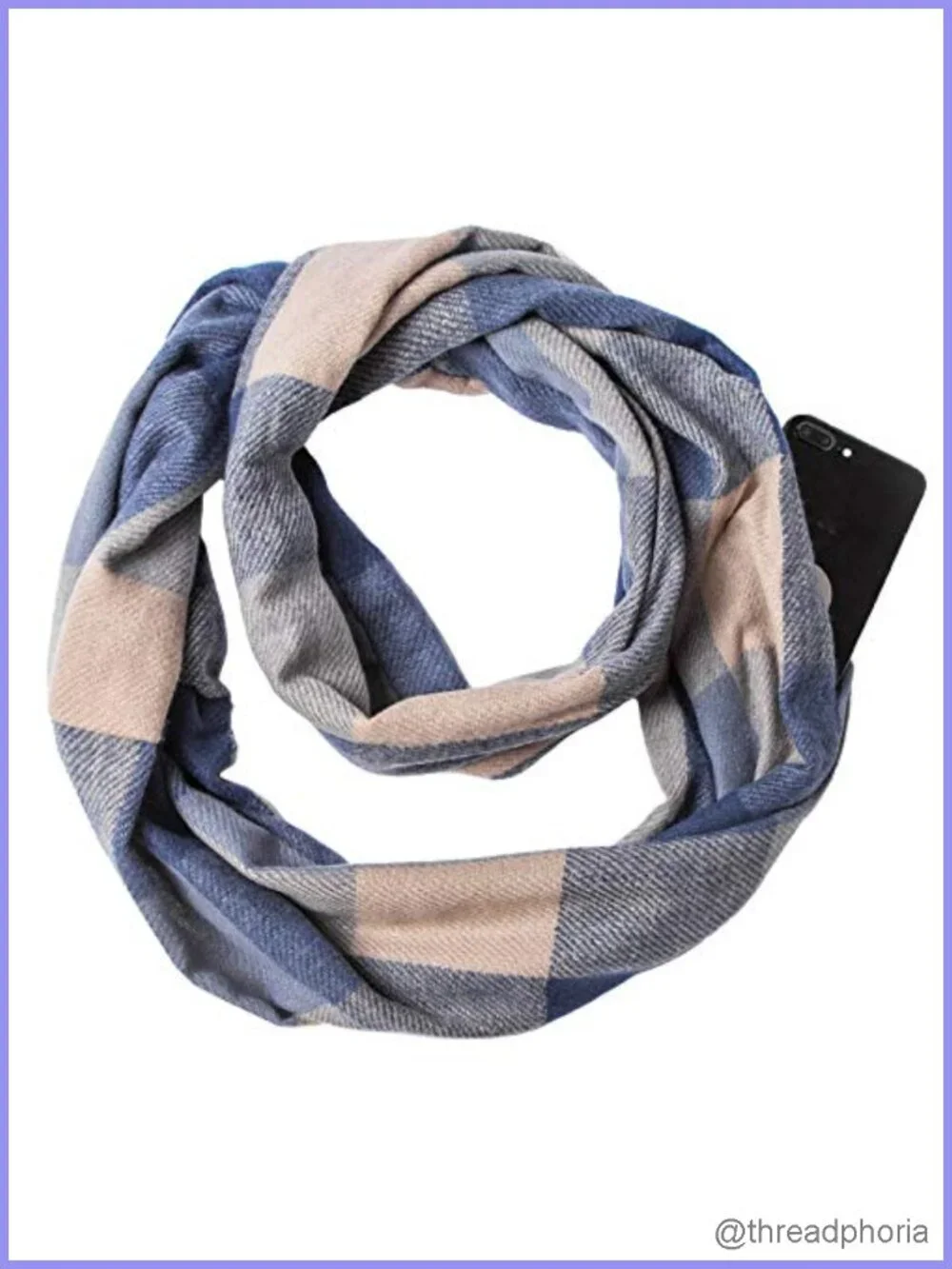 Infinity Plaid Scarf with Hidden Zipper Pocket Lightweight Travel Scarf
